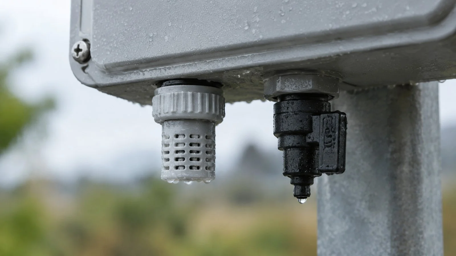 A breather vent and a drain valve let a box equalise pressure without letting liquid water in.